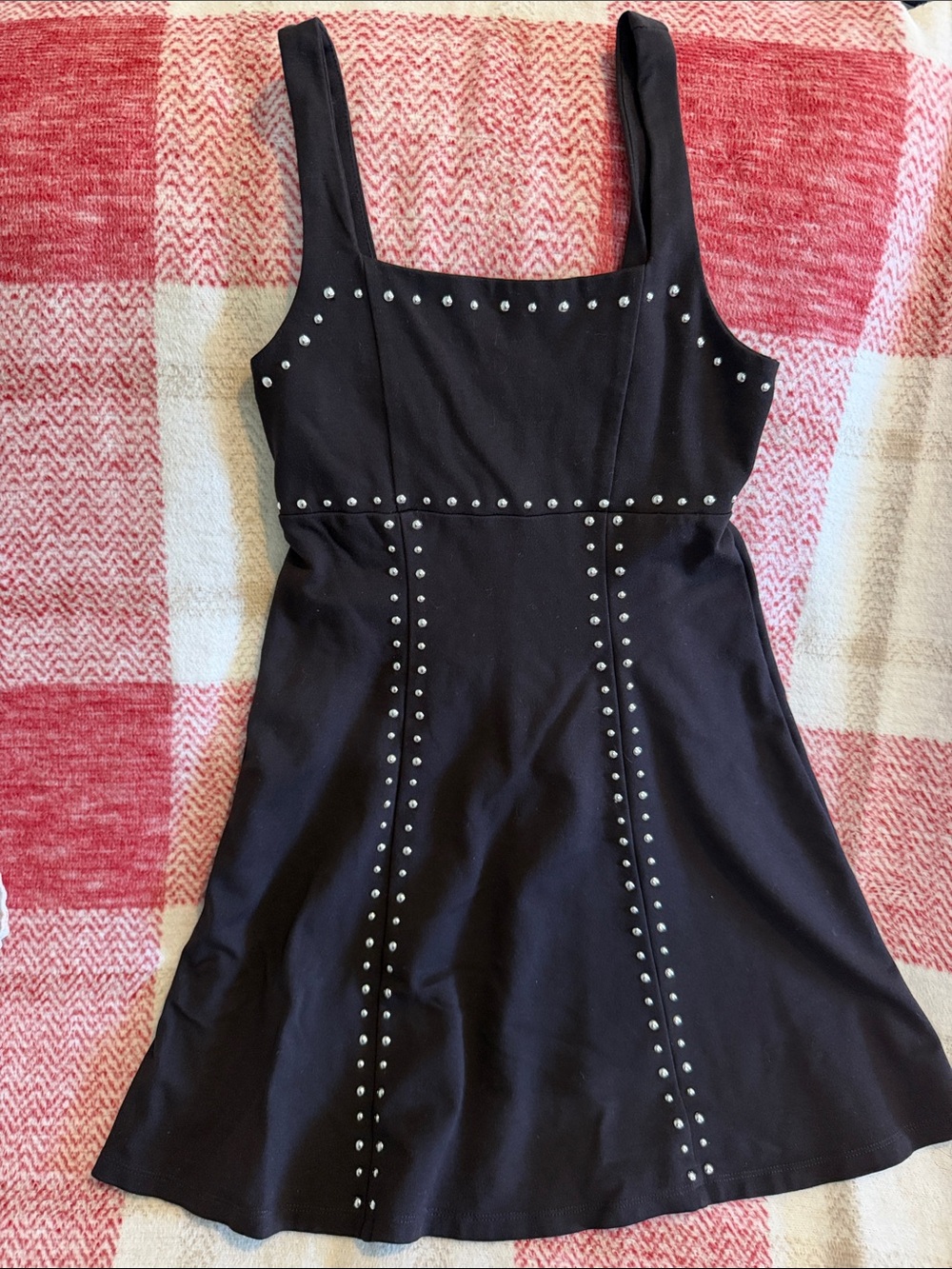 Black Studded Square-Neck A-Line Kids Dress